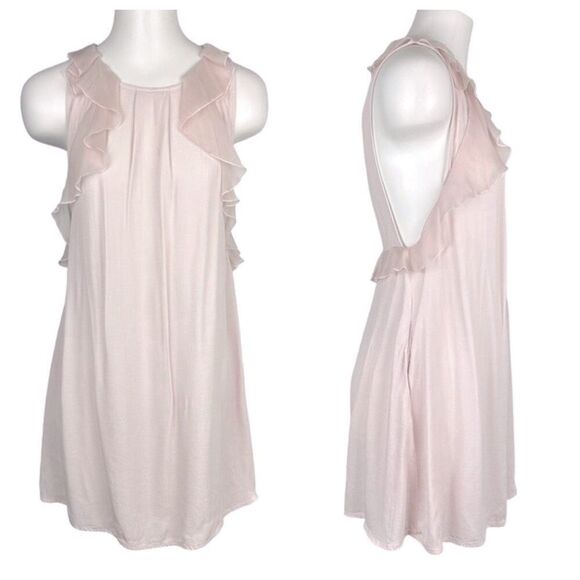 Free People Pretty Chiffon Ruffle Mini Dress Shift Pockets‎ Sleeveless Pink 2 - Picture 1 of 14